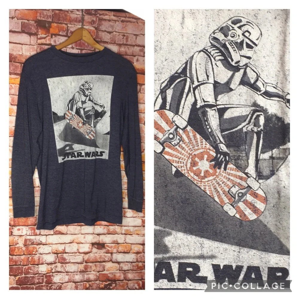 Old Navy Blue Long Sleeved Graphic Star Wars Storm Ship Trooper Tee
